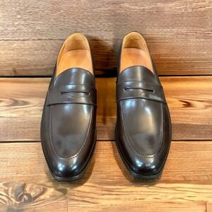 Wolf & Shepherd men’s dark brown leather penny loafers shoes size various